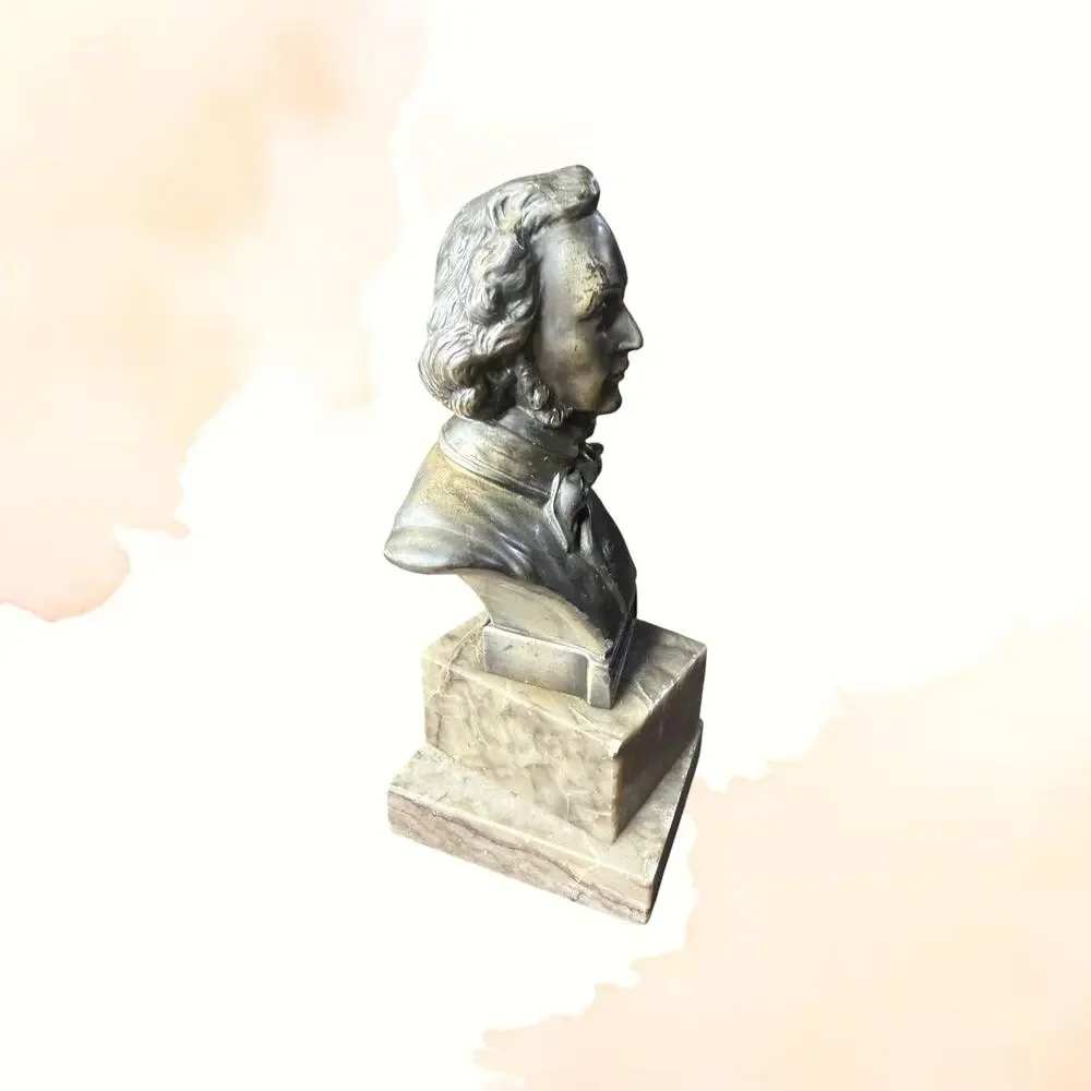Vintage Felix Mendelssohn Composer Bust Metal Marble Base Dark Academia